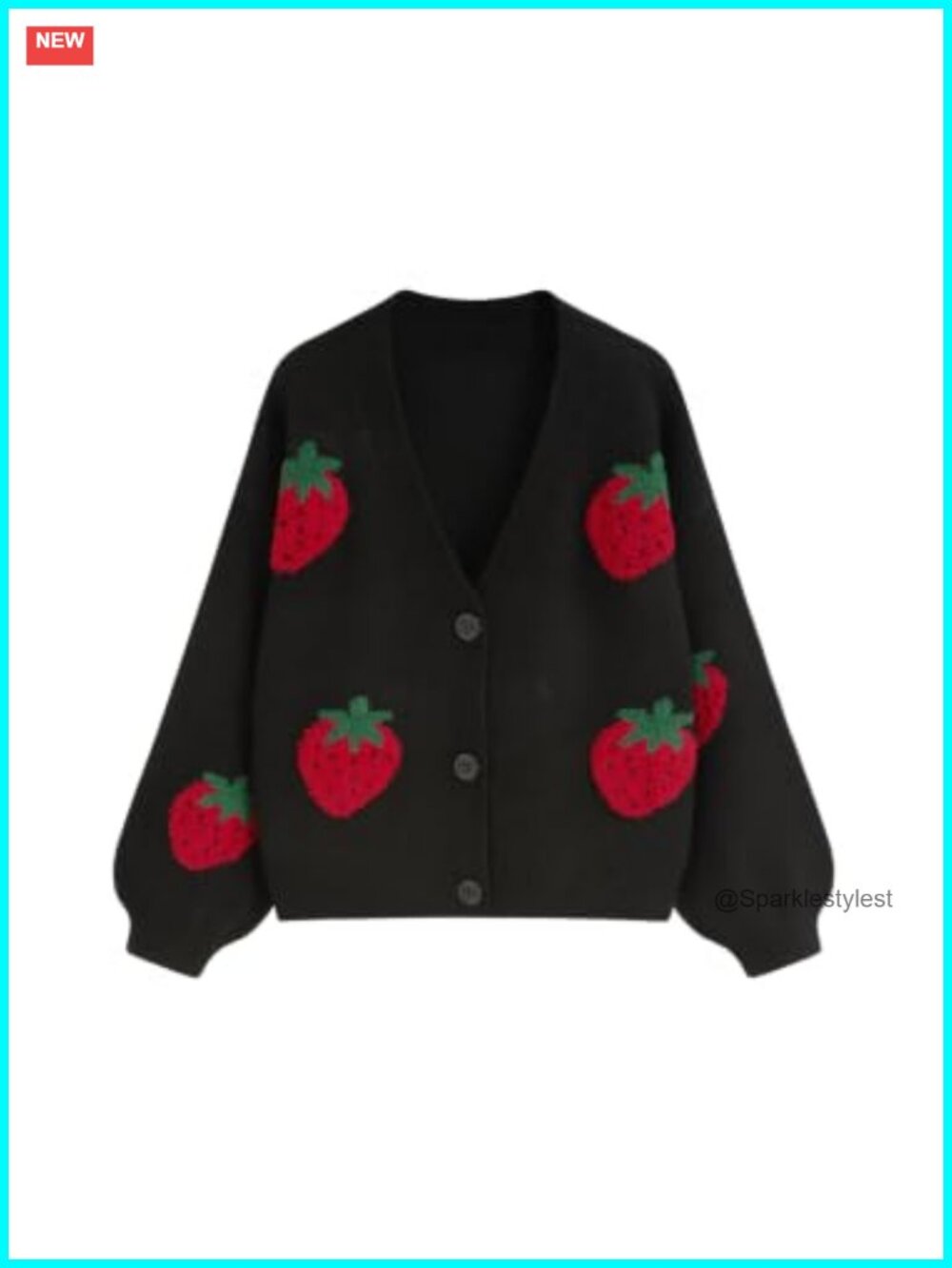 Women's Strawberry Jacquard Knit Cardigan Button Front Sweater